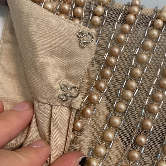 Asos embellished bodice beige dress with high neck and wrap skirt size US 10 - Picture 6 of 11